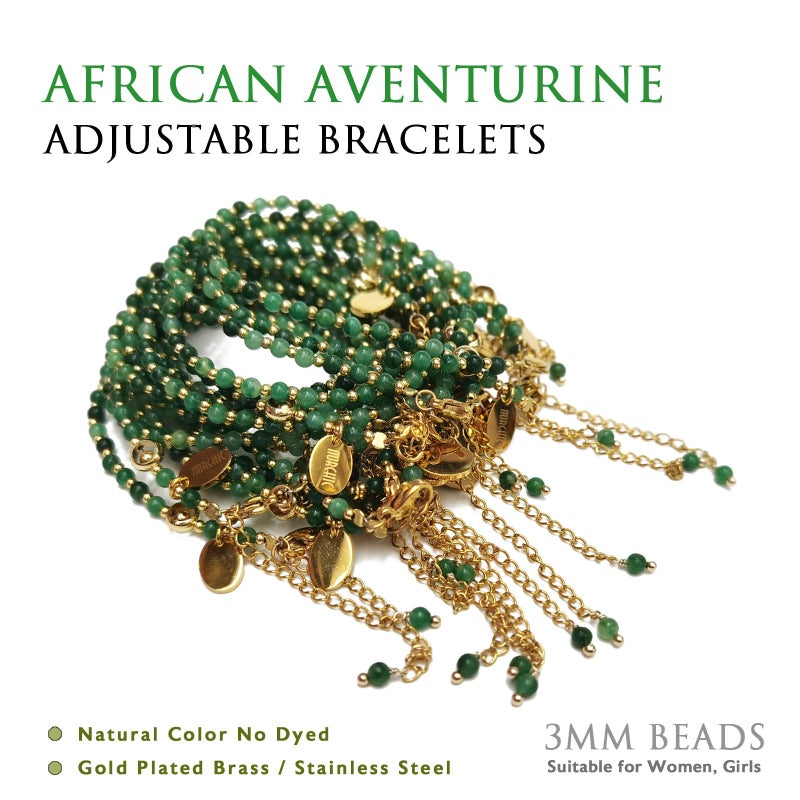 Morchic 3mm African Aventurine Tiny Beads Bracelet for Women, Adjustable 7.1" Dainty Handmade Energy Gem Jewelry, Birthday Gift - Image 3
